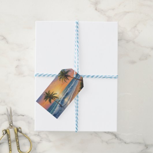 Palmbomen met uitzicht op het zee cadeaulabel (Met Touw)