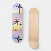Palmbomen met zonnestralen in pastel persoonlijk skateboard (Voorkant)