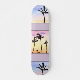 Palmbomen met zonnestralen in pastel persoonlijk skateboard