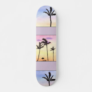 Palmbomen met zonnestralen in pastel persoonlijk skateboard