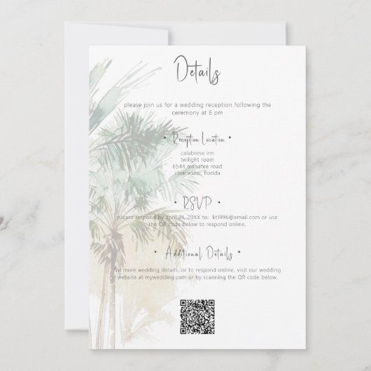 Palmbomen Modern Op Het Strand Trouwen Tweezijdig Kaart (Achterkant)