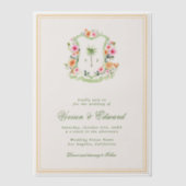 Palmbomen Monogram Wapen Vellum Strand Bruiloft Uitnodigingen (Voorkant)