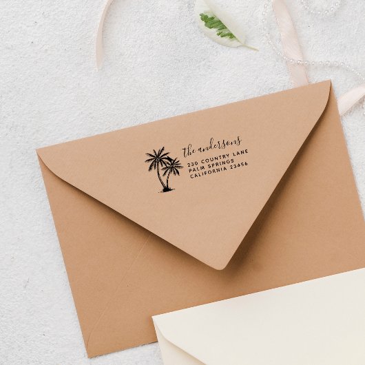 Palmbomen | Naam en retouradres van de scriptfamil Zelfinktende Stempel