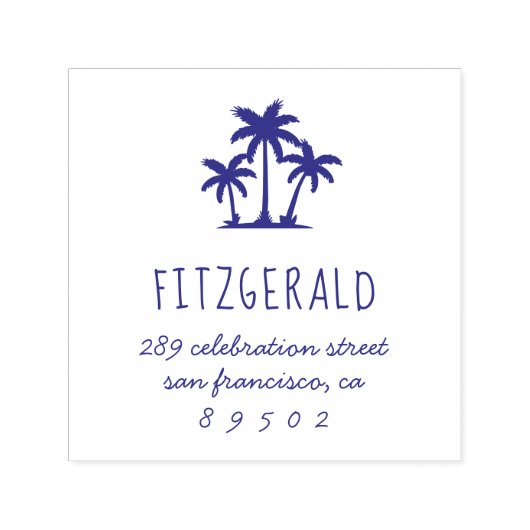 Palmbomen | Naam van familie — Terugkeeradres Zelfinktende Stempel (Design)