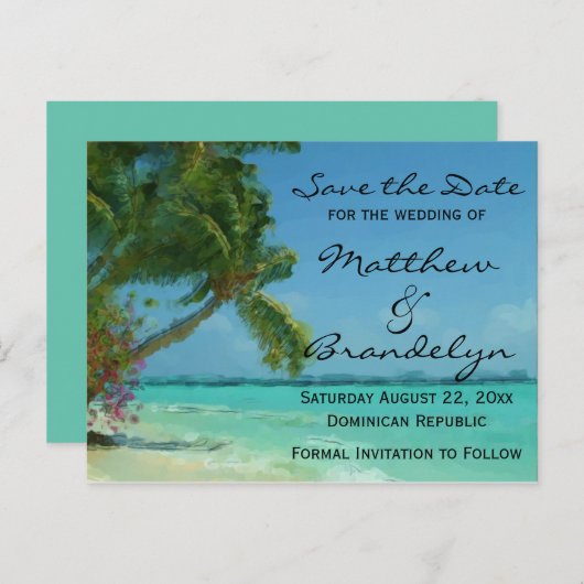 Palmbomen Oceaan Save the Date Briefkaarten (Voorkant / Achterkant)