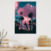 palmbomen onder roze en blue Sky Californië, UNI Poster (Keuken)