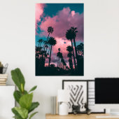 palmbomen onder roze en blue Sky Californië, UNI Poster (Thuiskantoor)