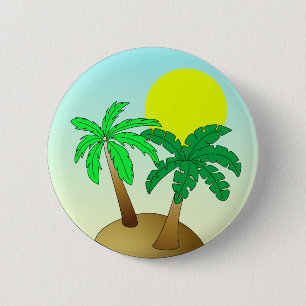 Palmbomen op blauw met zon ronde button 5,7 cm