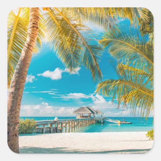 Palmbomen op de zon vierkante sticker (Voorkant)