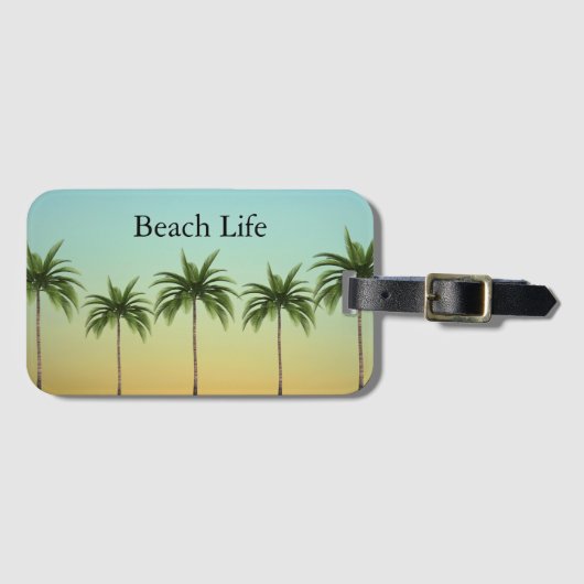 Palmbomen op een rij, strandleven               bagagelabel (Voorkant (horizontaal))