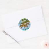 Palmbomen op een tropisch strand bruiloft ronde sticker (Envelop)