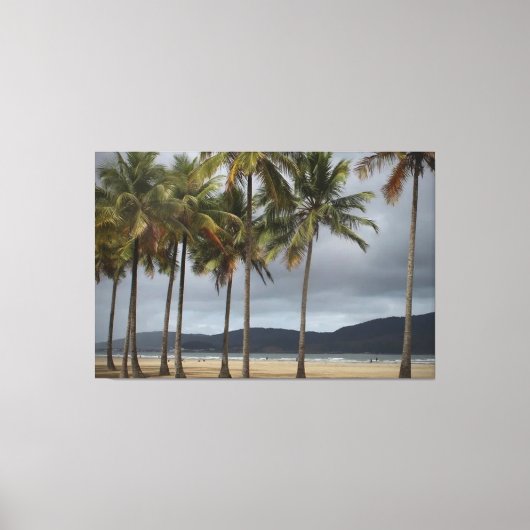 Palmbomen op Gonzaga Beach, Santos, Brazilië Canvas Afdruk (Voorkant)