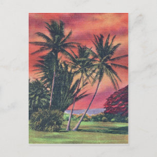 Palmbomen op Hawaï-eiland, vintage reisposter Briefkaart