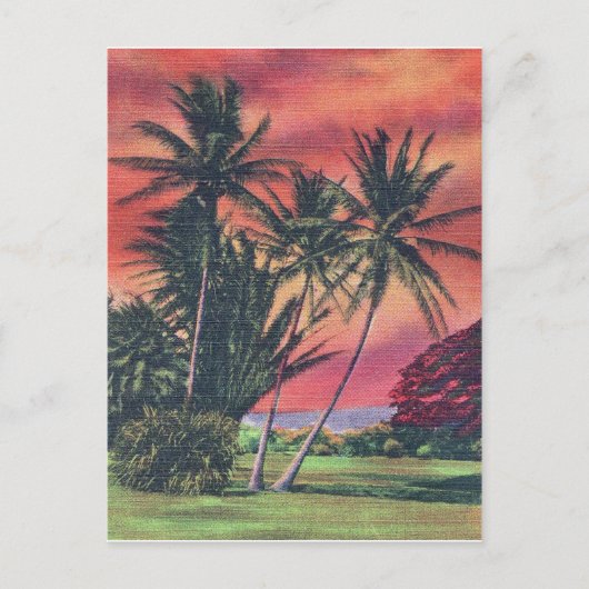 Palmbomen op Hawaï-eiland, vintage reisposter Briefkaart (Voorkant)
