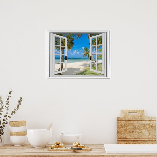 Palmbomen op het fake venster van het Uitzicht van Poster (Keuken)