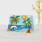 Palmbomen op het strand | Birthday Kaart (Gele Bloem)
