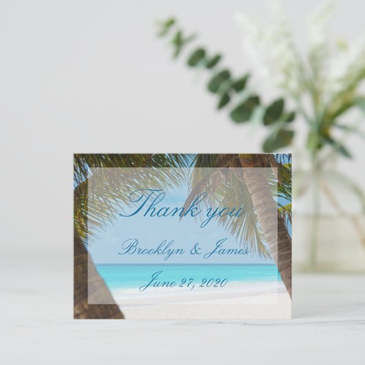 Palmbomen op het strand bruiloft Dank jullie Brief Briefkaart (Staand voorkant)