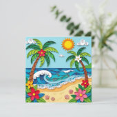 Palmbomen op het strand | Gezegde Hi Feestdagenkaart (Staand voorkant)