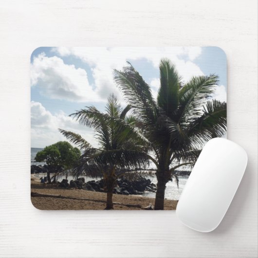 Palmbomen op het strand Mousepad Muismat (Met muis)