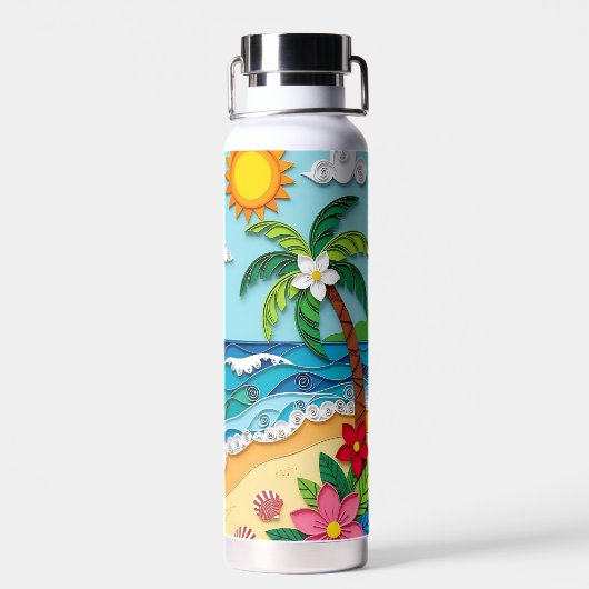 Palmbomen op het strand waterfles (Achterkant)