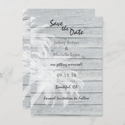 Palmbomen op het strand Wood Beach Wedding Save th Kaart (Voorkant / Achterkant)