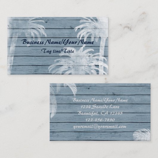 Palmbomen op rustiek houten achtergrond strand visitekaartje (Voorkant / Achterkant)