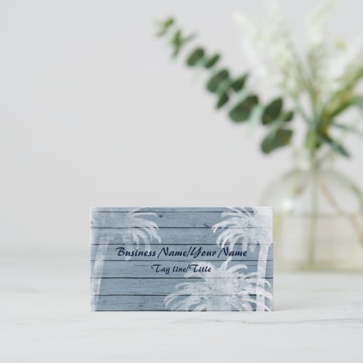 Palmbomen op rustiek houten achtergrond strand visitekaartje (Staand voorkant)