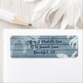 Palmbomen op rustieke houten strand adres etiket (Insitu)