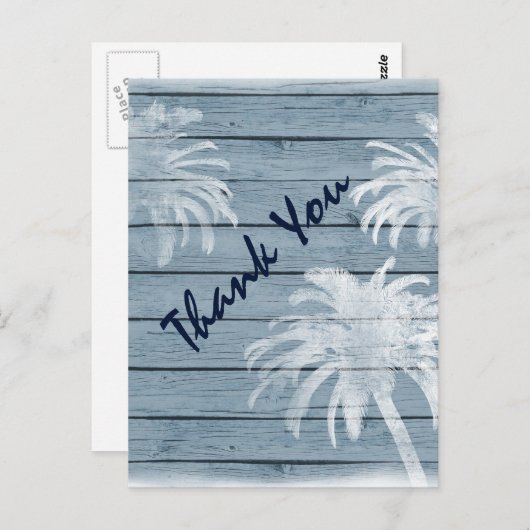 Palmbomen op rustieke houten strand dank u briefkaart (Voorkant / Achterkant)