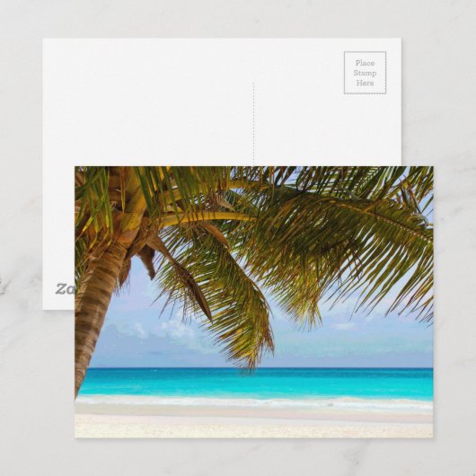 Palmbomen op strand Blue Zee & Sky Briefkaart (Voorkant / Achterkant)
