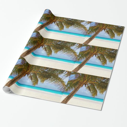 Palmbomen op strand Blue Zee & Sky Cadeaupapier (Uitgerold)