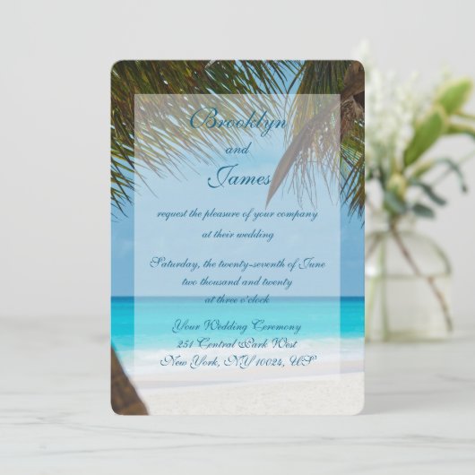 palmbomen op strandbruiloft kaart (Staand voorkant)