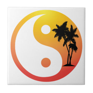 Palmbomen op Sunset Yin Yang Tile Tegeltje