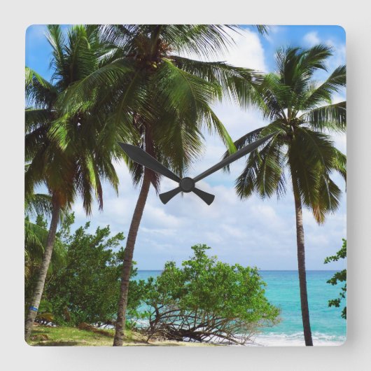 Palmbomen op tropische zeeslakklok vierkante klok (Voorkant)