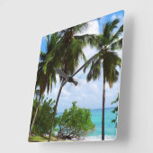 Palmbomen op tropische zeeslakklok vierkante klok (Hoek)