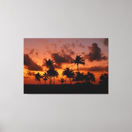 Palmbomen op zonsondergang - rood canvas afdruk (Voorkant)