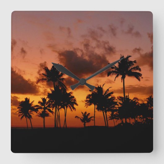 Palmbomen op zonsondergang - rood vierkante klok (Voorkant)