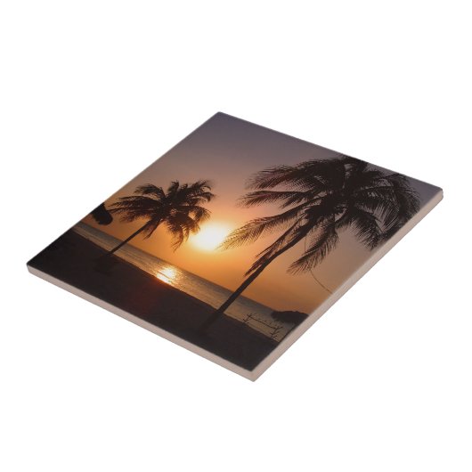 Palmbomen op zonsondergang tegeltje (Zijkant)