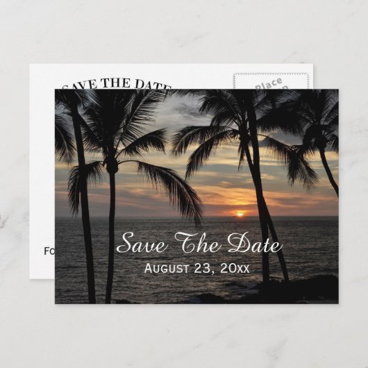 Palmbomen Opslaan De Datum Bestemming Trouwen Aankondigingskaart (Voorkant / Achterkant)