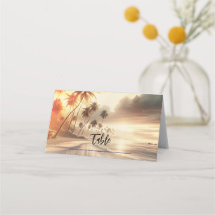 Palmbomen & Oranje Zonsondergang Strand Bruiloft Plaatskaartje