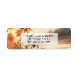 Palmbomen & Oranje Zonsondergang Strand Huwelijk Etiket