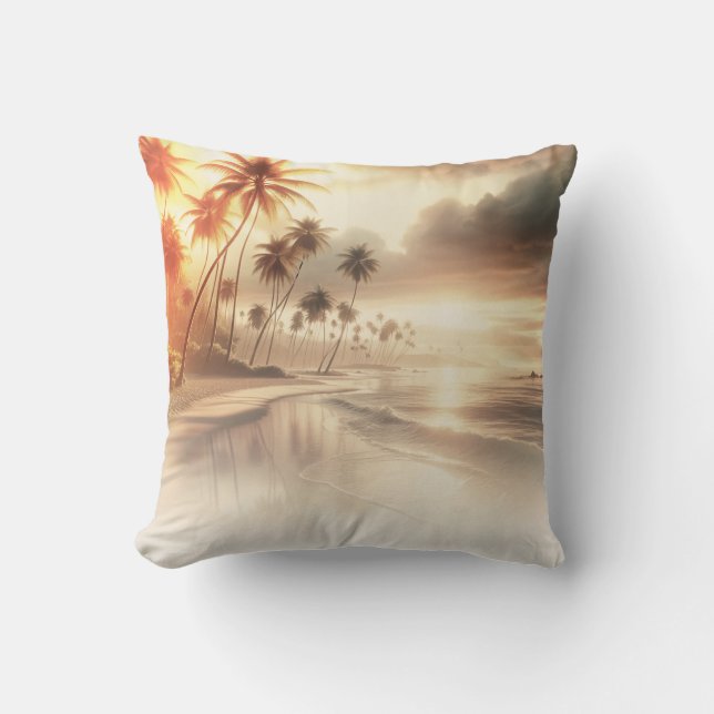 Palmbomen & Oranje Zonsondergang Strand  Kussen (Voorkant)