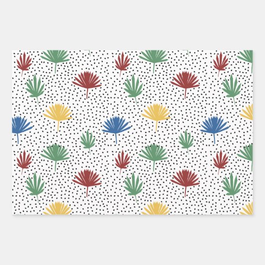 Palmbomen, palmvaten en zwarte handgetrokken Stipp Inpakpapier Vel (Voorkant)