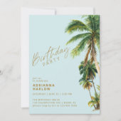 Palmbomen | Pastel Sky Blue Beach Verjaardagsfeest Kaart (Voorkant)