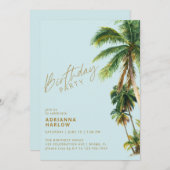 Palmbomen | Pastel Sky Blue Beach Verjaardagsfeest Kaart (Voorkant / Achterkant)