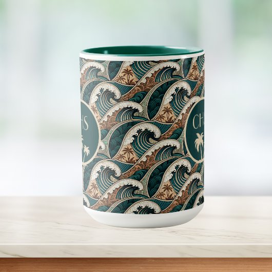 Palmbomen Polynesische Golven  Strand Monogram Mok