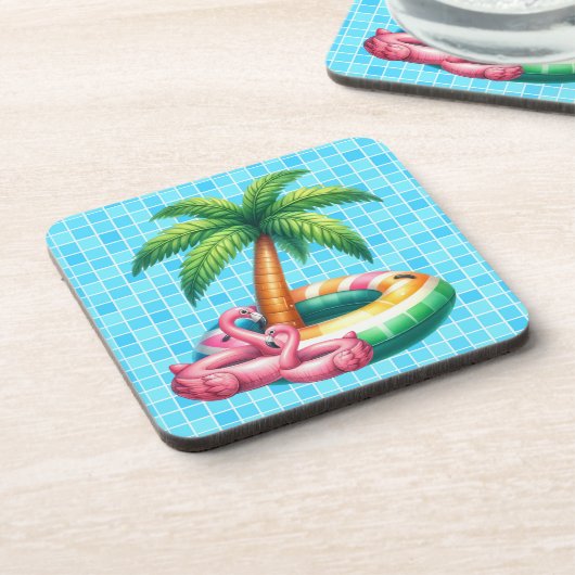 Palmbomen Pool Party Flamingo Bier Onderzetter (Linkerzijde)