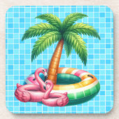 Palmbomen Pool Party Flamingo Bier Onderzetter (Voorkant)