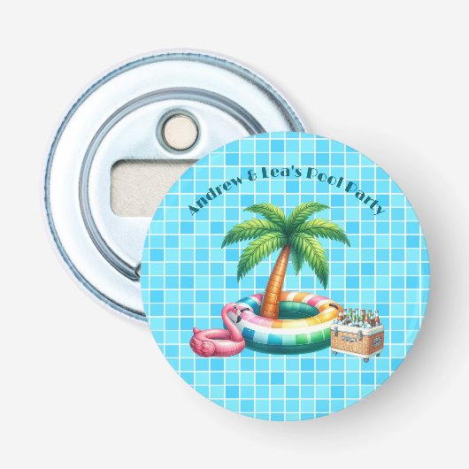 Palmbomen Pool Party Flamingo Button Flesopener (Voorkant)