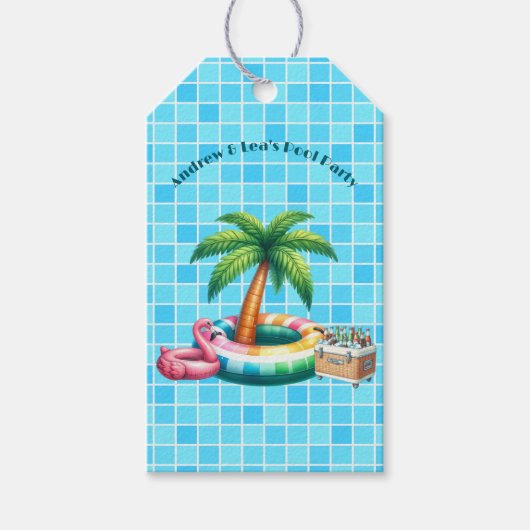 Palmbomen Pool Party Flamingo Cadeaulabel (Voorkant)